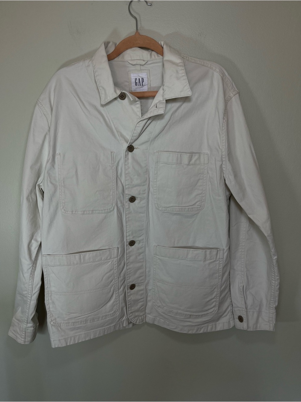 Gap Women's Canvas Chore Jacket Cream Utility Shacket Coat M
